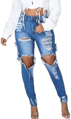 Women's High Waist Distressed Jeans