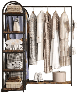 17 Stories Brown Metal Clothes Rack with Hooks and Shelves
