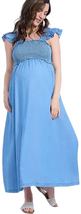 Motherhood Maternity Women's Sleeveless Ruffle Shoulder Smocked Maxi Dress