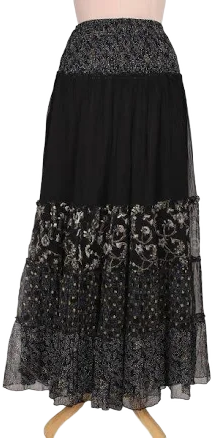 Midnight Glory Floral Block-Printed Viscose Maxi Skirt
