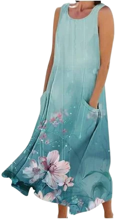 Women's Boho Floral Print Cotton Linen Maxi Dress