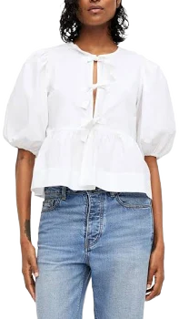 Ganni Cotton Poplin Peplum Tie Blouse