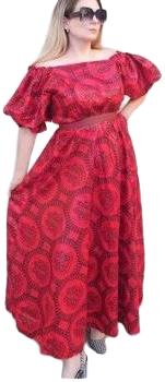 Women's Handmade Puff Sleeve Medallion Maxi Dress