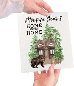 Set of 2 -  Momma Bear Home Sweet Home Cabin Swedish Dish Cloth