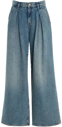 Triarchy - Linda Mid-Rise Pleated Wide Leg Jeans - Blue - 28 - Moda Operandi