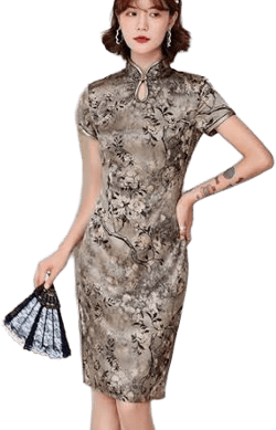 Vintage Floral Print Midi Qipao Dress with Keyhole