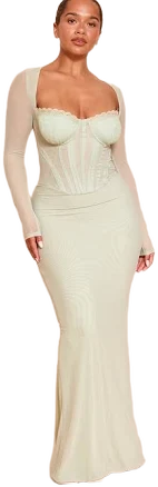 Mesh Lace Corseted Maxi Dress