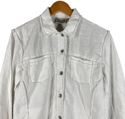 Chicos Women's Raw Edge Fringe Hem Exposed Stitch Shirt