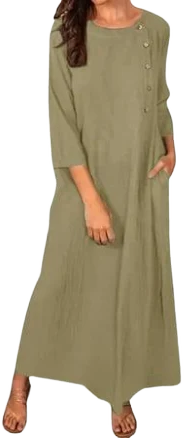 Women's Casual O Neck Loose Dress with Pockets