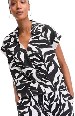 INC International Concepts Women's Printed Short-Sleeve Surplice Blouse