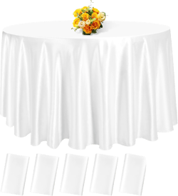 12 Pack 108 Inch White Satin Tablecloth - Premium Bright Silky Round Tablecloth Overlay Smooth Fabric Table Cover, Table Decoration for Wedding Party Banquet Events Restaurant Kitchen Dining