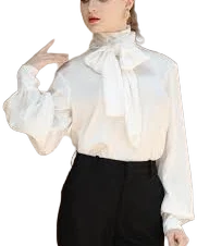 Women's Silk Long Sleeve Blouse with Tie Bow