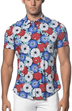 St33le Floral Printed Knit Jersey Short Sleeve Shirt