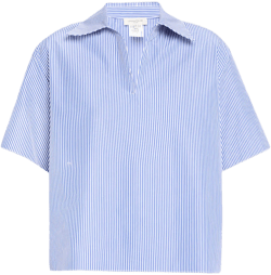 Striped Point-Collar Popover Blouse