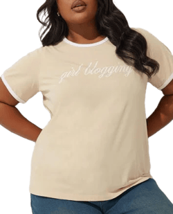 Yours Women's Plus Size girl 'Blogging' Slogan T-Shirt in Natural