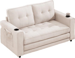 Beige Folding Sofa Bed With Storage Pockets,Linen Convertible Foldable Couch Bed,Loveseat Sleeper Sofa,Couches For Living Room,Apartment-Cuddlewood
