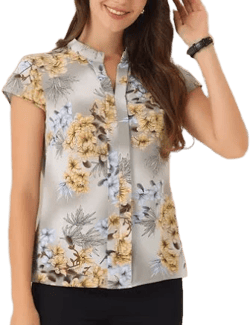Vintage Satin Work Floral Cap Sleeve Blouse
