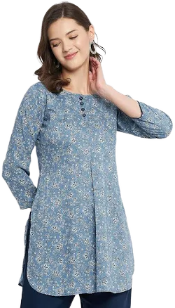 Indian Women's Floral Printed Kurta Kurti Top Tunic Dress