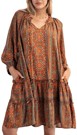 Easel Printed Rayon Ruffle Dress