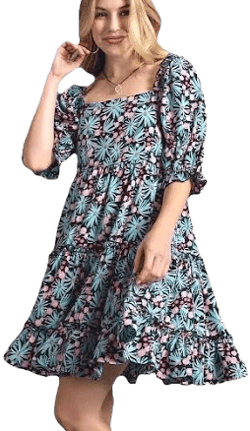 Easel Women's Floral Smocked Square Neckline Short Sleeve Tiered Mini