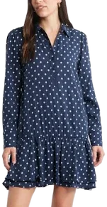 Caslon Flounce Hem Long Sleeve Mini Shirtdress
