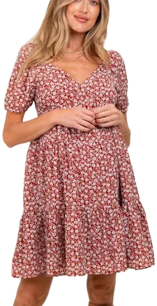 Rust Floral Tiered V-Neck Mini Dress