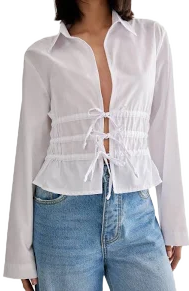 Nasty Gal Women's Tie Front Long Sleeve Shirt