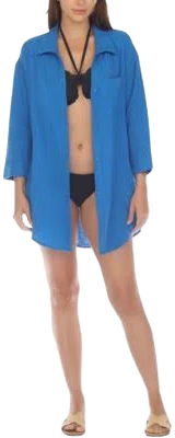 raviya Women's Crepe Long Sleeve Button Down Swim Cover Up