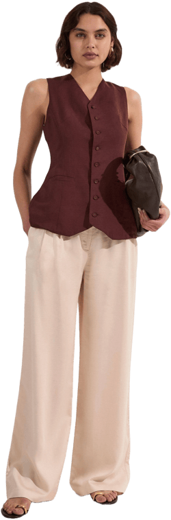 Karen Millen Women's Premium Linen Wide Leg Dress Pants