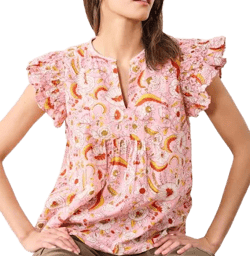 Printfresh Women's Organic Cotton Flutter Sleeve Blouse