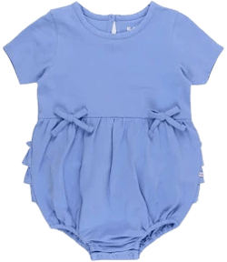 RuffleButts Baby Girls Knit Short Sleeve Bow Bubble Romper