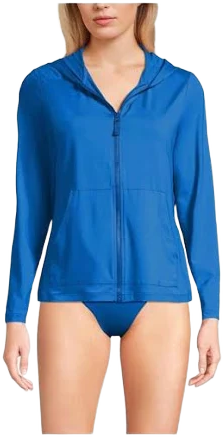 Lands' End Women's SunShade UPF 50 Long Sleeve Hooded Full Zip Rash Guard
