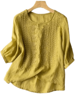 Women's Casual Half Sleeve Round Neck Cotton Shirt Blouse