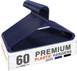 HOUSE DAY Blue Plastic Hangers 60 Pack, Clothes Hangers with Non Slip Hooks, Durable & Space Saving Coat Hanger, Light-Weight Clothing Hangers, Perfect Closet Organizer for Everyday Use 60 Pack Navy Blue