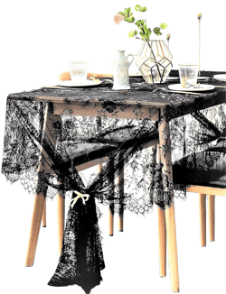 BOXAN Black Lace Tablecloth Overlay Rose Vintage Embroidered, Romantic Boho Wedding Reception Table Decor, Baby & Bridal Shower Décor, Elegant Chic Outdoor Tea Party Tablecover -120" x 60" Rectangular Black 120" x 60" (Rectangular)