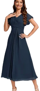 JJ's House A-Line V-Neck Tea-Length Ruffle Chiffon Cocktail Dress