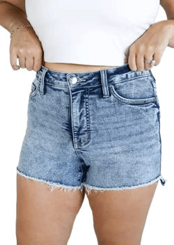 RFM High Rise Step Fray Hem Shorts