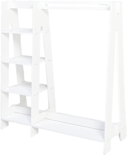 Children’s Wardrobe - Wooden Clothes Rack with Hanging Rail & Display Shelf for Children - DIY Dressing Furniture, Open Closet for Kids, Easy to Assemble (White)
