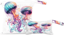 2 Set Watercolor Jellyfish Wet Dry Bags for Baby Cloth Diapers Waterproof Reusable Storage Bag for Travel,Beach,Pool,Daycare,Stroller,Gym,Laundry,Dirty Clothes,Swimsuits, Ocean Jellyfish Wet Bag