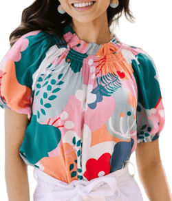 Feeling Fun Floral Bubble Sleeve Blouse