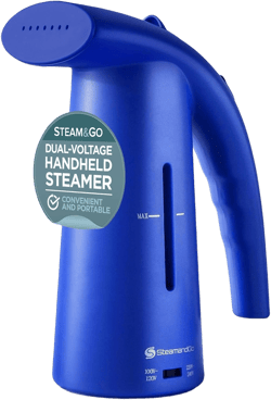 Steam & Go Portable Clothes Steamer - Compact Handheld for Shirts & Garments | Powerful Quick-Heating Corded Dual Voltage Travel Friendly - Blue