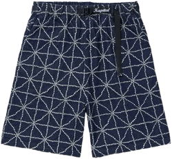 Kapital Dojo Men's Easy Wide-leg Belted Embroidered Denim Shorts