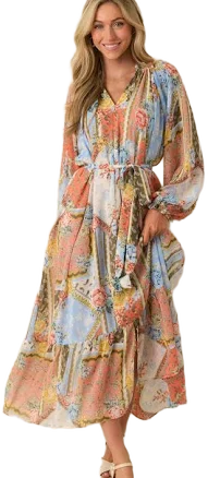 Floral Print Long Sleeve Maxi Dress
