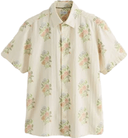 Next Ecru Men's Regular Fit Short Sleeve Floral Shirt