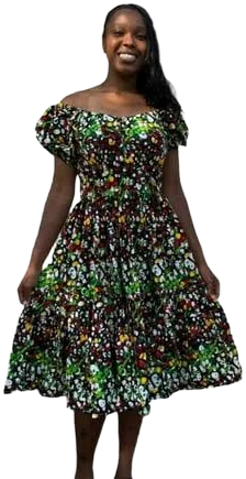 Afro American Outfits Women's African Print Ankara Colorful Off Shoulder Dress