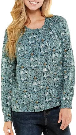 Plus Size Architect Long Sleeve Peasant Floral Blouse