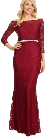 Celavie Off Shoulder Lace Dress with Sleeves