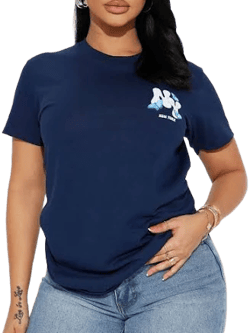 Fashion Nova Short Sleeve Graphic T-Shirt in Navy