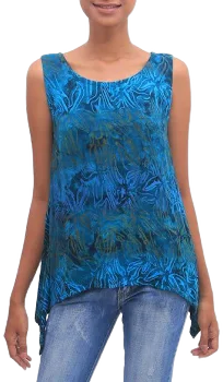 Novica Women's Sleeveless Floral Print Rayon Tank Top