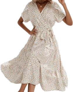 Women's Floral V-Neck Faux Wrap Midi Sundress with Side Slit